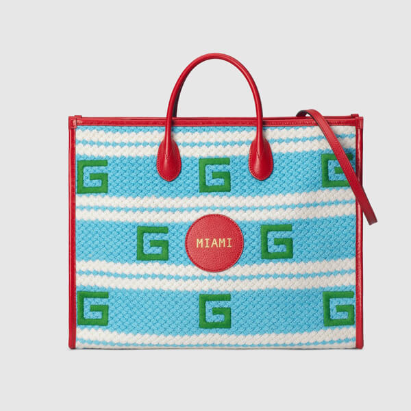 グッチ かごバッグ 偽物 オンライン限定 MIAMI ストライプ トートバッグ663709 JFIJG 8083